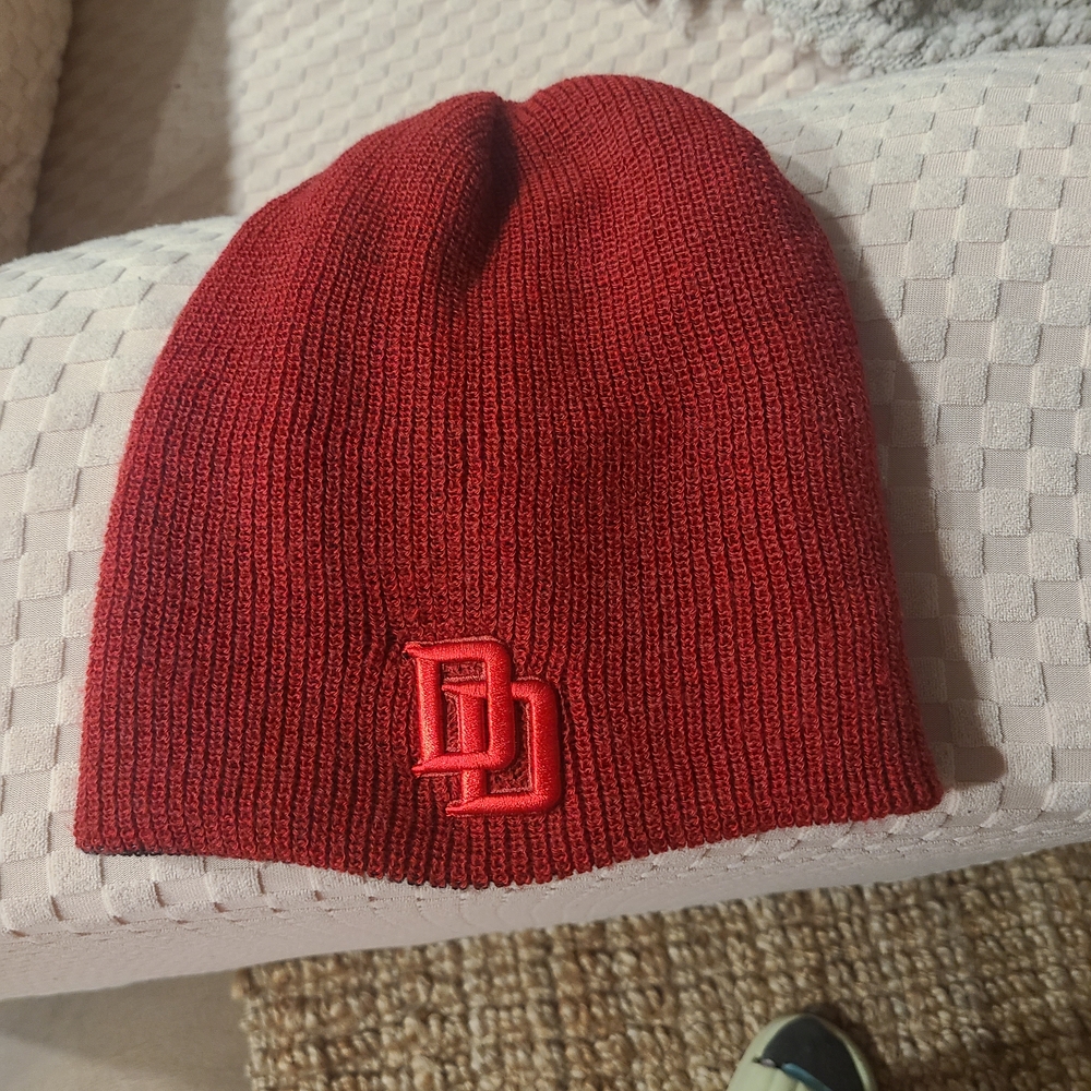 Red Knit Beanie with Embroidered DD Logo